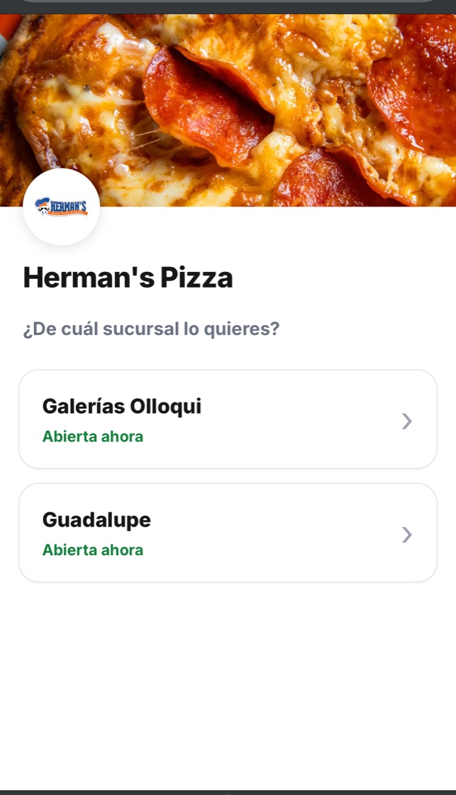 El cliente elige la sucursal de Herman’s Pizza